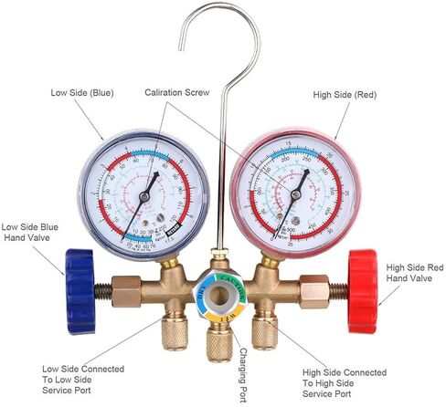 1pcs Air Conditioning Pressure Gauge with Hose and Hook 3 Way AC Diagnostic Manifold Gauge Set for Freon for R12 R22 R404A R134a in Kuwait