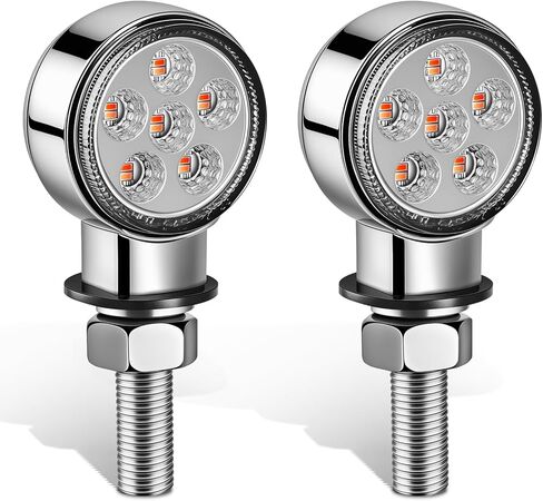 Partsam 2pcs 1.8 "مصغرة مستديرة مزدوجة الوجه 10LEDs علامة بدوره إشارة ضوء قاعدة التمثال، العنبر/الأحمر إلى الأرجواني أضواء مساعدة، T-Mount، عدسة واضحة، الإسكان سبائك الألومنيوم in Kuwait