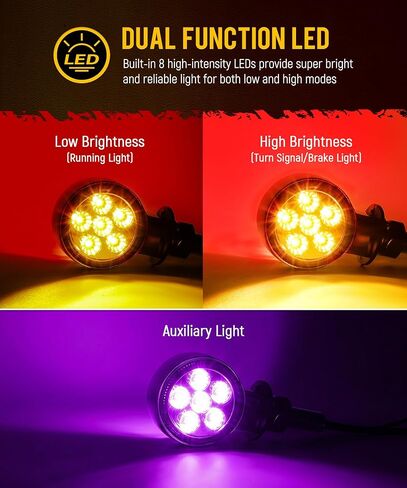 Partsam 2pcs 1.8 "مصغرة مستديرة مزدوجة الوجه 10LEDs علامة بدوره إشارة ضوء قاعدة التمثال، العنبر/الأحمر إلى الأرجواني أضواء مساعدة، T-Mount، عدسة واضحة، الإسكان سبائك الألومنيوم in Kuwait