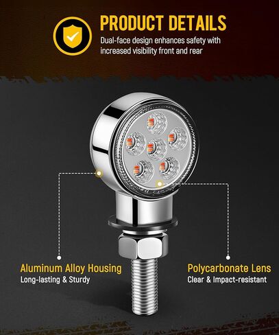 Partsam 2pcs 1.8 "مصغرة مستديرة مزدوجة الوجه 10LEDs علامة بدوره إشارة ضوء قاعدة التمثال، العنبر/الأحمر إلى الأرجواني أضواء مساعدة، T-Mount، عدسة واضحة، الإسكان سبائك الألومنيوم in Kuwait