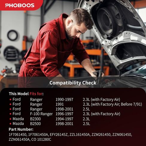 ضاغط تكييف الهواء PHOBOOS مع قابض متوافق مع Ford Ranger 1990-2001، F-100 Ranger 1996-2000 وMazda B2300 B2500، 2.3L 2.5L، تبريد سريع، ضوضاء منخفضة، سهل التركيب، Ref.CO 101280C in Kuwait