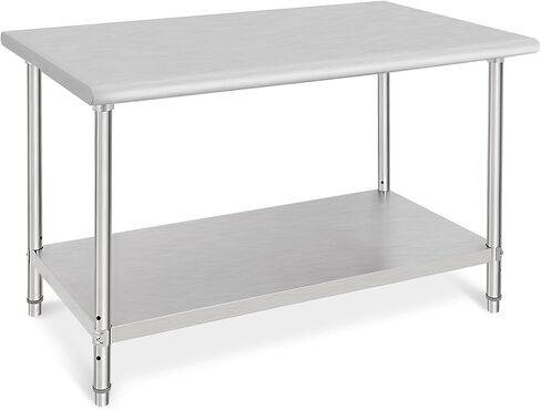 48x30 Inch Stainless Steel Prep Table, Heavy-Duty Commercial Work Table with Adjustable Undershelf for Restaurant, Kitchen & Home Use in Kuwait