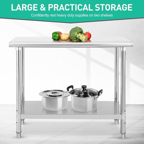 48x30 Inch Stainless Steel Prep Table, Heavy-Duty Commercial Work Table with Adjustable Undershelf for Restaurant, Kitchen & Home Use in Kuwait