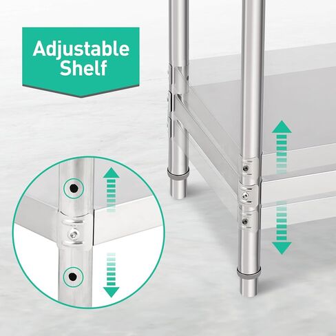 48x30 Inch Stainless Steel Prep Table, Heavy-Duty Commercial Work Table with Adjustable Undershelf for Restaurant, Kitchen & Home Use in Kuwait