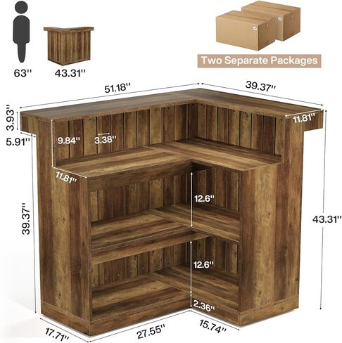 Tribesigns Reception Desk with Counter, 51" Wooden Front Desk with Storage, L Shaped Retail Counter Cashier Table Hostess Stand for Checkout, Barber, Beauty Salon, Cafe, Restaurant,Home Office in Kuwait