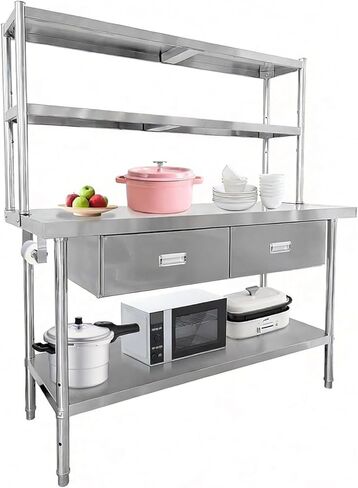 Stainless Steel Table with Overshelves and Drawers, 48" X 24" Heavy Duty Commercial Work & Prep Table with Adjustable Undershelf, Work Tables Workbench for Home Restaurant Kitchen Garage in Kuwait