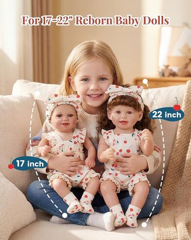 BABESIDE 3 Pcs Reborn Baby Doll Clothes Accessories Cherry Pattern for 17- 22 Inch Baby Doll Clothes Outfits with Romper, Headband & Socks in Kuwait