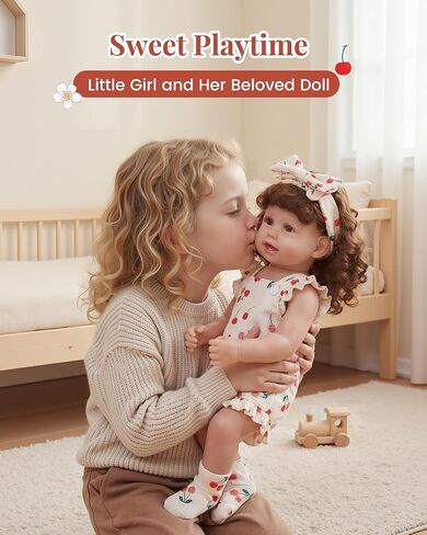 BABESIDE 3 Pcs Reborn Baby Doll Clothes Accessories Cherry Pattern for 17- 22 Inch Baby Doll Clothes Outfits with Romper, Headband & Socks in Kuwait