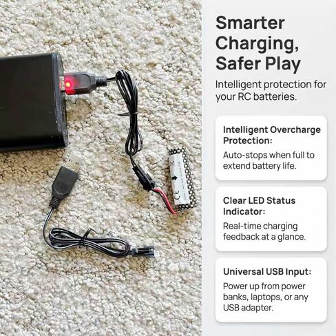 2 حزمة كابل شاحن بطارية ليثيوم 3.7 فولت، كابل شاحن USB 3.7 فولت مع قابس SM-2P لبطارية السيارة RC، سيارات RC الصغيرة، القوارب، الشاحنات، الألعاب in Kuwait