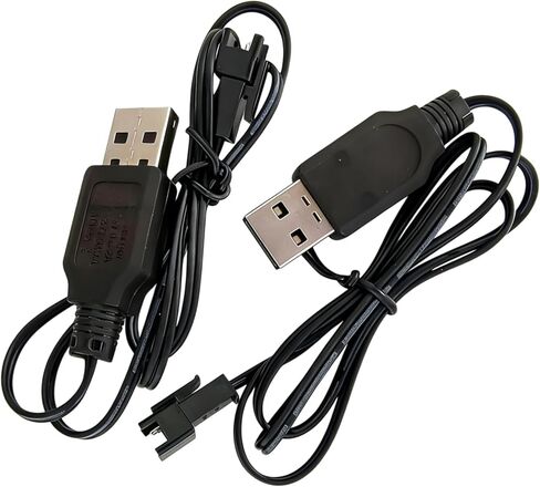2 حزمة كابل شاحن بطارية ليثيوم 3.7 فولت، كابل شاحن USB 3.7 فولت مع قابس SM-2P لبطارية السيارة RC، سيارات RC الصغيرة، القوارب، الشاحنات، الألعاب in Kuwait