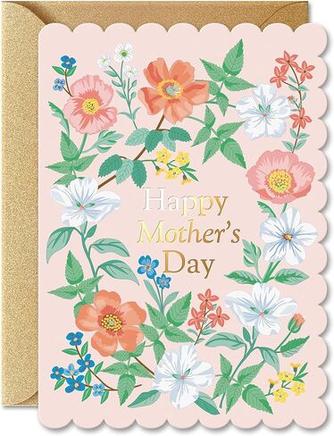 بطاقة عيد الأم Sweetzer & Orange Pink Floral - بطاقة عيد الأم مقاس 5x7 بوصة من رقائق الذهب مع حواف صدفية، ظرف كرافت ذهبي وختم ذهبي - رسالة بالداخل "الاحتفال بالحب الذي تقدمه" in Kuwait