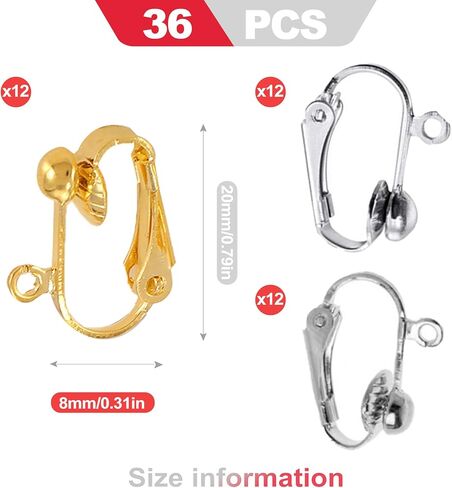 36Pack Clip On Earring Converter Kit, Earring Converters for Non-Pierced Ears with Easy Open Loop， Clip On Backs and Findings for DIY Jewelry Making, Gold and Silver Tones in Kuwait