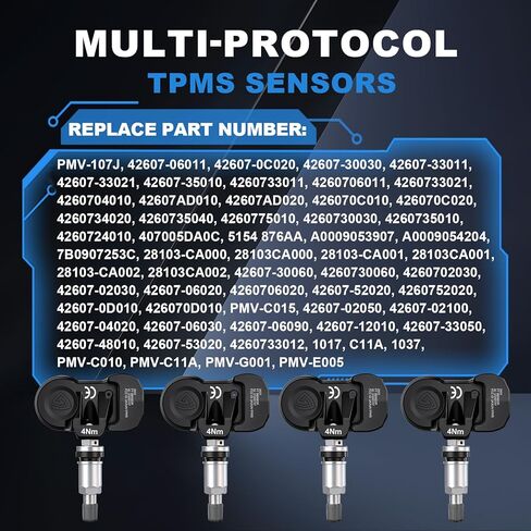 مستشعر TPMS مستشعر ضغط الإطارات متعدد البروتوكولات مناسب لسيارة Toyota/Lexus 2006-2025 315 ميجا هرتز و433 ميجا هرتز لمراقبة ضغط الإطارات للكامري، 4 عداء، كورولا، هايلاندر، RAV4، تاكوما، يارس 4 قطع in Kuwait