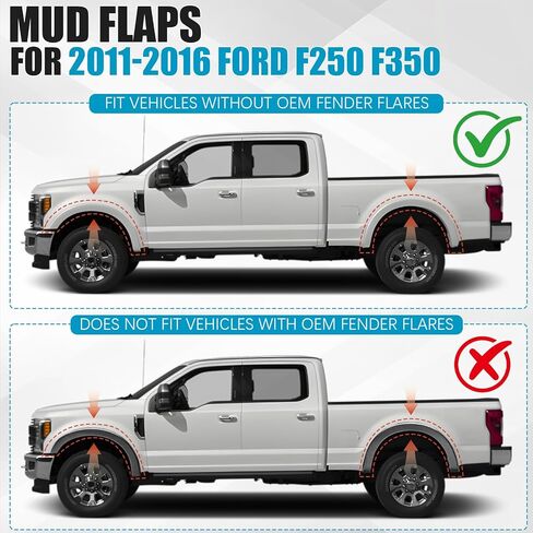 Mud Flaps for 2011-2016 Ford F250 F350 F450 F550 Super Duty Without Fender Flares Accessories, Wheel Splash Guards Mud Guards Exteriores Body Kit, Front & Rear 4pcs BC3Z-16A550-FA BC3Z-16A550-BB in Kuwait
