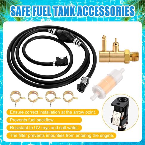 مجموعة خرطوم خط الوقود الخارجي Silkfly 32-858104K08 5/16 بوصة 10 قدم 35-816296-4 فلتر الوقود 8883-6 خزان نحاسي متوافق مع Yamaha Marine 4 حصان - 200 حصان مع خزان لمبة تمهيدي موصل سريع أنثى in Kuwait
