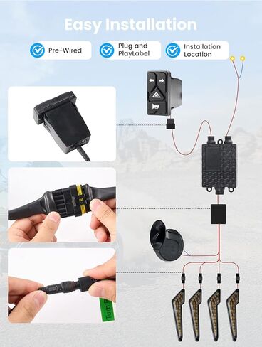 Pre-wired UTV Turn Signal with 2-in-1 Rocker Switch Kit, Universal ATV Street Legal Kit with Horn/Blinker/Hazard, Plug-and-play, Compatible with Polaris RZR/Ranger, Honda Pioneer/Talon, SXS in Kuwait