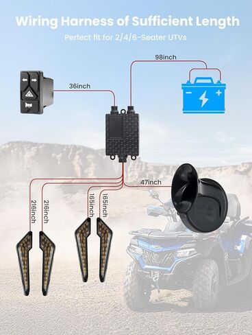 Pre-wired UTV Turn Signal with 2-in-1 Rocker Switch Kit, Universal ATV Street Legal Kit with Horn/Blinker/Hazard, Plug-and-play, Compatible with Polaris RZR/Ranger, Honda Pioneer/Talon, SXS in Kuwait