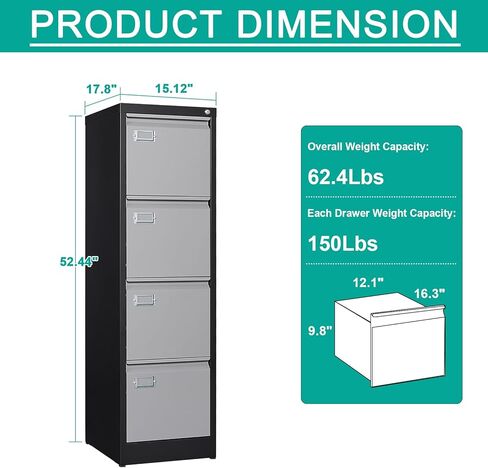 SISESOL 4 Drawer Vertical File Cabinet with Lock,Steel Filing Cabinet, Metal Filing Cabinets for Home Office Organizer Storage Cabinets Letter Size/A4/Legal,-Assembly Required in Kuwait