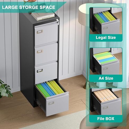 SISESOL 4 Drawer Vertical File Cabinet with Lock,Steel Filing Cabinet, Metal Filing Cabinets for Home Office Organizer Storage Cabinets Letter Size/A4/Legal,-Assembly Required in Kuwait
