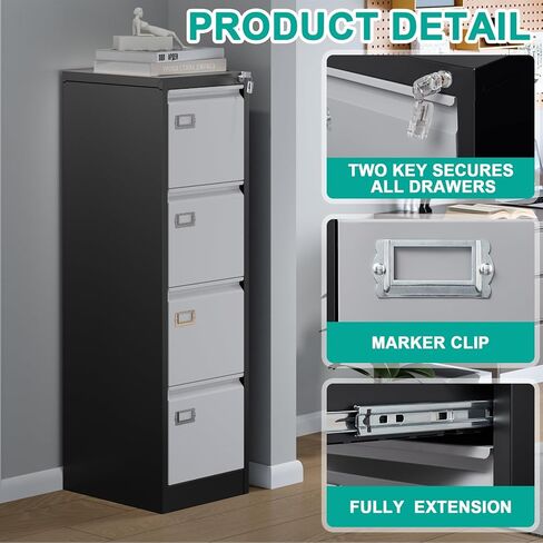 SISESOL 4 Drawer Vertical File Cabinet with Lock,Steel Filing Cabinet, Metal Filing Cabinets for Home Office Organizer Storage Cabinets Letter Size/A4/Legal,-Assembly Required in Kuwait