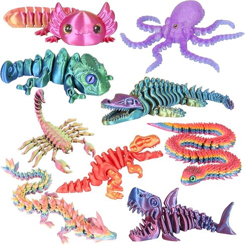 9 Pcs 3D Printed Animal Toys 3D Printed Fidget Toys Full Body Joint Movable Design Office Decoration Birthday Gift Toys that Boys and Girls Like in Kuwait