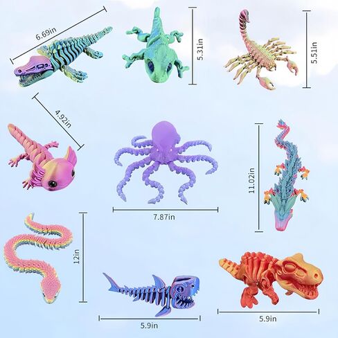 9 Pcs 3D Printed Animal Toys 3D Printed Fidget Toys Full Body Joint Movable Design Office Decoration Birthday Gift Toys that Boys and Girls Like in Kuwait
