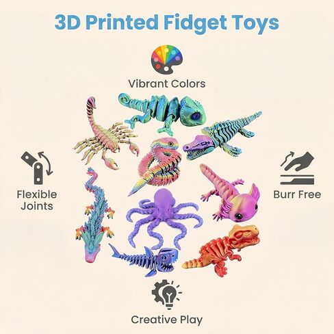 9 Pcs 3D Printed Animal Toys 3D Printed Fidget Toys Full Body Joint Movable Design Office Decoration Birthday Gift Toys that Boys and Girls Like in Kuwait