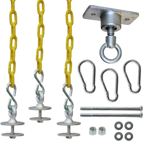 DIY Tire Swing Kit for Tree or Wooden Swing Set Beam | Heavy-Duty Swivel Allows for 360-Degree Spinning | Pinch Free Plastic Coated Chains | Swingset Hardware Kit Only | 250 lb Capacity in Kuwait