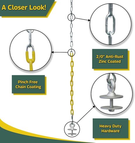 DIY Tire Swing Kit for Tree or Wooden Swing Set Beam | Heavy-Duty Swivel Allows for 360-Degree Spinning | Pinch Free Plastic Coated Chains | Swingset Hardware Kit Only | 250 lb Capacity in Kuwait