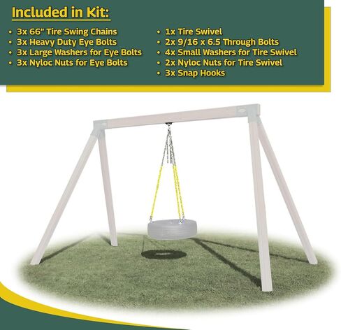 DIY Tire Swing Kit for Tree or Wooden Swing Set Beam | Heavy-Duty Swivel Allows for 360-Degree Spinning | Pinch Free Plastic Coated Chains | Swingset Hardware Kit Only | 250 lb Capacity in Kuwait