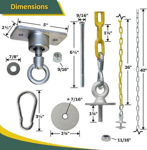 DIY Tire Swing Kit for Tree or Wooden Swing Set Beam | Heavy-Duty Swivel Allows for 360-Degree Spinning | Pinch Free Plastic Coated Chains | Swingset Hardware Kit Only | 250 lb Capacity in Kuwait