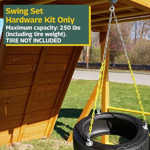 DIY Tire Swing Kit for Tree or Wooden Swing Set Beam | Heavy-Duty Swivel Allows for 360-Degree Spinning | Pinch Free Plastic Coated Chains | Swingset Hardware Kit Only | 250 lb Capacity in Kuwait