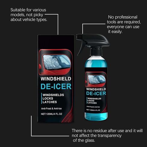 Car Window Ice Spray | Frost Cleaning Liquid 120ml | Frost Snow Ice Removal Car Spray | for Truck Sedan RV Morning Routine Windscreen Rearview Mirror Side Glass Door Locks in Kuwait