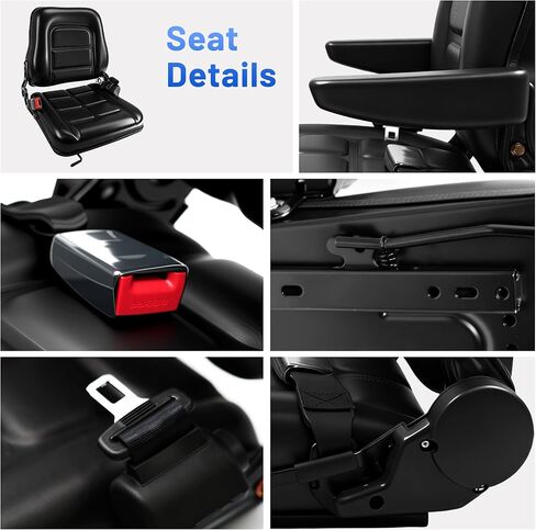 Universal Forklift Seat/Tractor Seat - Compatible with Forklifts, Tractors, Zero-Turn Mowers, Skid Steers, Telehandlers, Backhoes, Excavators -Safety Belt, Adjustable Backrest,Sliding Rails, Black in Kuwait
