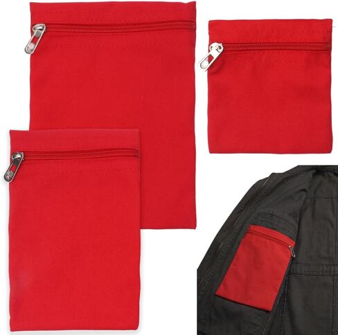 3 Pack Sew-in Side Pocket with Zipper, 3 Sizes Coat Inside Pockets, Travel Security Pocket Hidden Wallet Secure Side Pocket for Recovery Pockets for Clothing Coats Sweatshirts Pants, Red Canvas Pocket in Kuwait