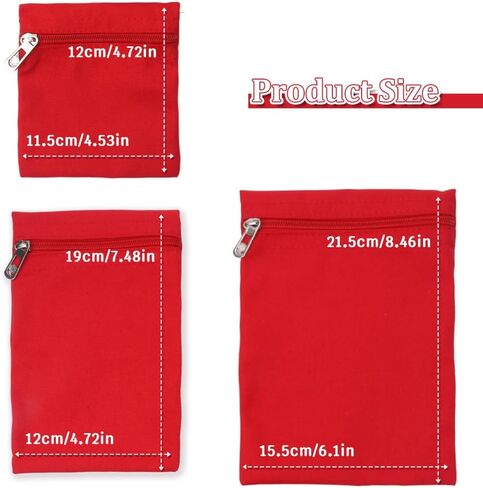 3 Pack Sew-in Side Pocket with Zipper, 3 Sizes Coat Inside Pockets, Travel Security Pocket Hidden Wallet Secure Side Pocket for Recovery Pockets for Clothing Coats Sweatshirts Pants, Red Canvas Pocket in Kuwait