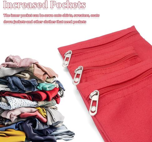 3 Pack Sew-in Side Pocket with Zipper, 3 Sizes Coat Inside Pockets, Travel Security Pocket Hidden Wallet Secure Side Pocket for Recovery Pockets for Clothing Coats Sweatshirts Pants, Red Canvas Pocket in Kuwait