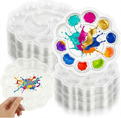 50 Pcs Paint Palettes, One Time Use Plastic Paint Pallets, Mini Watercolor Painting Palettes for Painting or DIY Craft Class, Transparent 5.9 in in Kuwait
