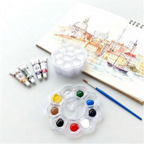 50 Pcs Paint Palettes, One Time Use Plastic Paint Pallets, Mini Watercolor Painting Palettes for Painting or DIY Craft Class, Transparent 5.9 in in Kuwait