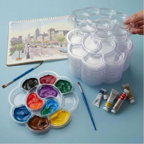 50 Pcs Paint Palettes, One Time Use Plastic Paint Pallets, Mini Watercolor Painting Palettes for Painting or DIY Craft Class, Transparent 5.9 in in Kuwait