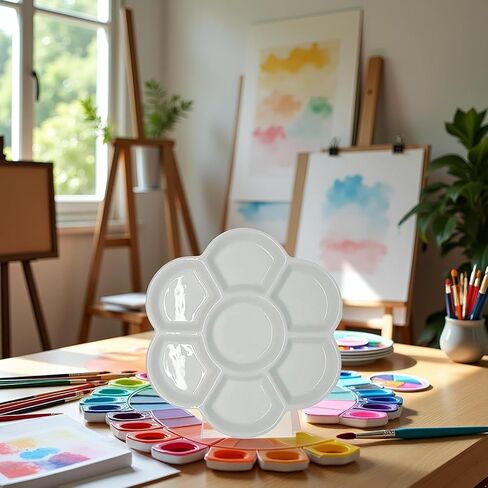 2 Pcs Watercolor Paint Palette Tray Water Color Palletes Washable Paint Ceramic Paint Palette Porcelain Watercolor Palette for Artist Watercolor Painting Palettes and Palette Cups（White） in Kuwait