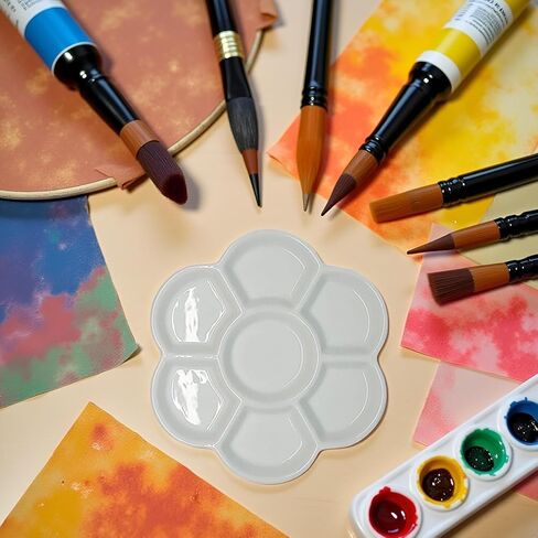 2 Pcs Watercolor Paint Palette Tray Water Color Palletes Washable Paint Ceramic Paint Palette Porcelain Watercolor Palette for Artist Watercolor Painting Palettes and Palette Cups（White） in Kuwait