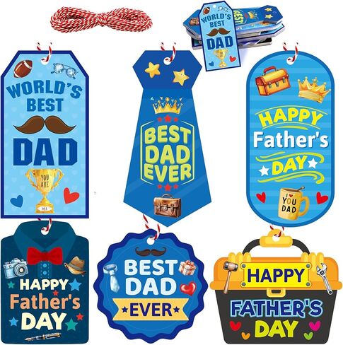 Fancy Land Father's Day Tags Happy Fathers Day Paper Gift Tag Best Dad Hanging Label with String for Birthday DIY Gift Wrapping Supplies 60Pcs in Kuwait