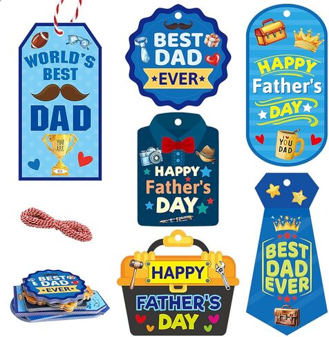 Fancy Land Father's Day Tags Happy Fathers Day Paper Gift Tag Best Dad Hanging Label with String for Birthday DIY Gift Wrapping Supplies 60Pcs in Kuwait