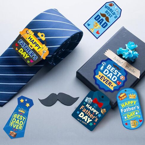 Fancy Land Father's Day Tags Happy Fathers Day Paper Gift Tag Best Dad Hanging Label with String for Birthday DIY Gift Wrapping Supplies 60Pcs in Kuwait