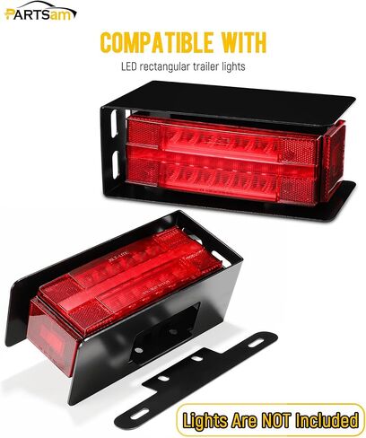 Partsam 1 Set Rectangle Black Trailer Tail Light Mounting Box Left Right and License Plate Bracket Guard Cover Heavy Duty Steel S45C 1045 with Screws for Trailers Under 80" Boat Truck Marine Camper RV in Kuwait