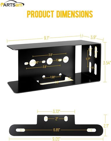 Partsam 1 Set Rectangle Black Trailer Tail Light Mounting Box Left Right and License Plate Bracket Guard Cover Heavy Duty Steel S45C 1045 with Screws for Trailers Under 80" Boat Truck Marine Camper RV in Kuwait