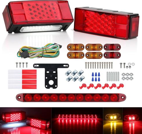 مجموعة مصابيح LED للمقطورة 12 فولت، مصابيح مقطورة للقارب مقاومة للماء IP67، مصابيح إيقاف الفرامل مستطيلة الشكل مع ضوء لوحة الترخيص، شريط ضوء الفرامل وأضواء العلامات الجانبية، متوافقة مع DOT in Kuwait