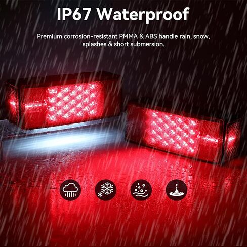 مجموعة مصابيح LED للمقطورة 12 فولت، مصابيح مقطورة للقارب مقاومة للماء IP67، مصابيح إيقاف الفرامل مستطيلة الشكل مع ضوء لوحة الترخيص، شريط ضوء الفرامل وأضواء العلامات الجانبية، متوافقة مع DOT in Kuwait