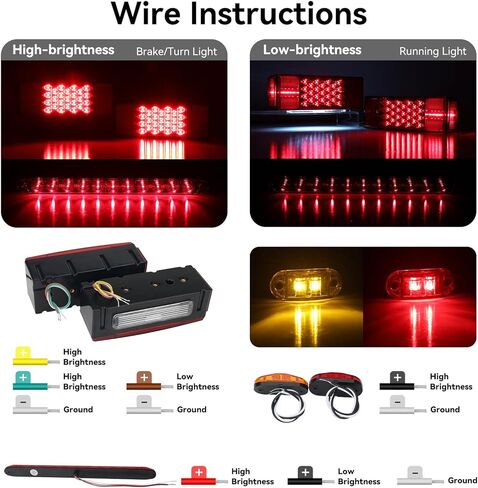 مجموعة مصابيح LED للمقطورة 12 فولت، مصابيح مقطورة للقارب مقاومة للماء IP67، مصابيح إيقاف الفرامل مستطيلة الشكل مع ضوء لوحة الترخيص، شريط ضوء الفرامل وأضواء العلامات الجانبية، متوافقة مع DOT in Kuwait